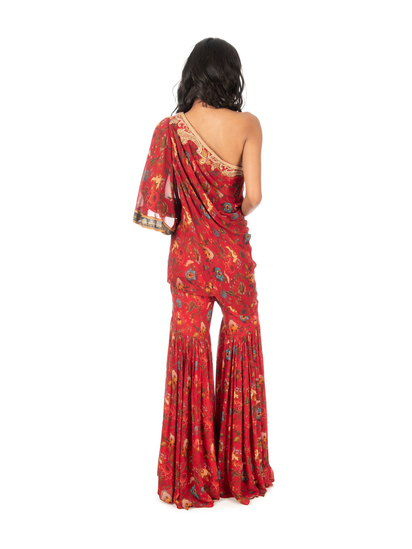 Red Printed Sharara Set