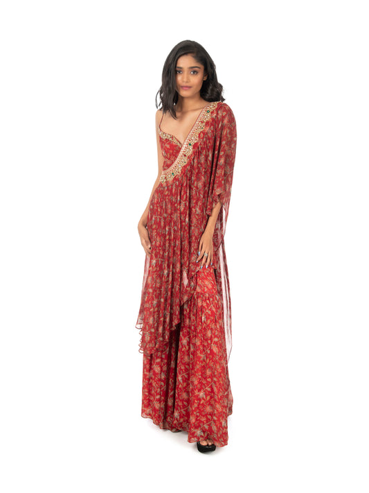 Maroon Printed Sharara Set