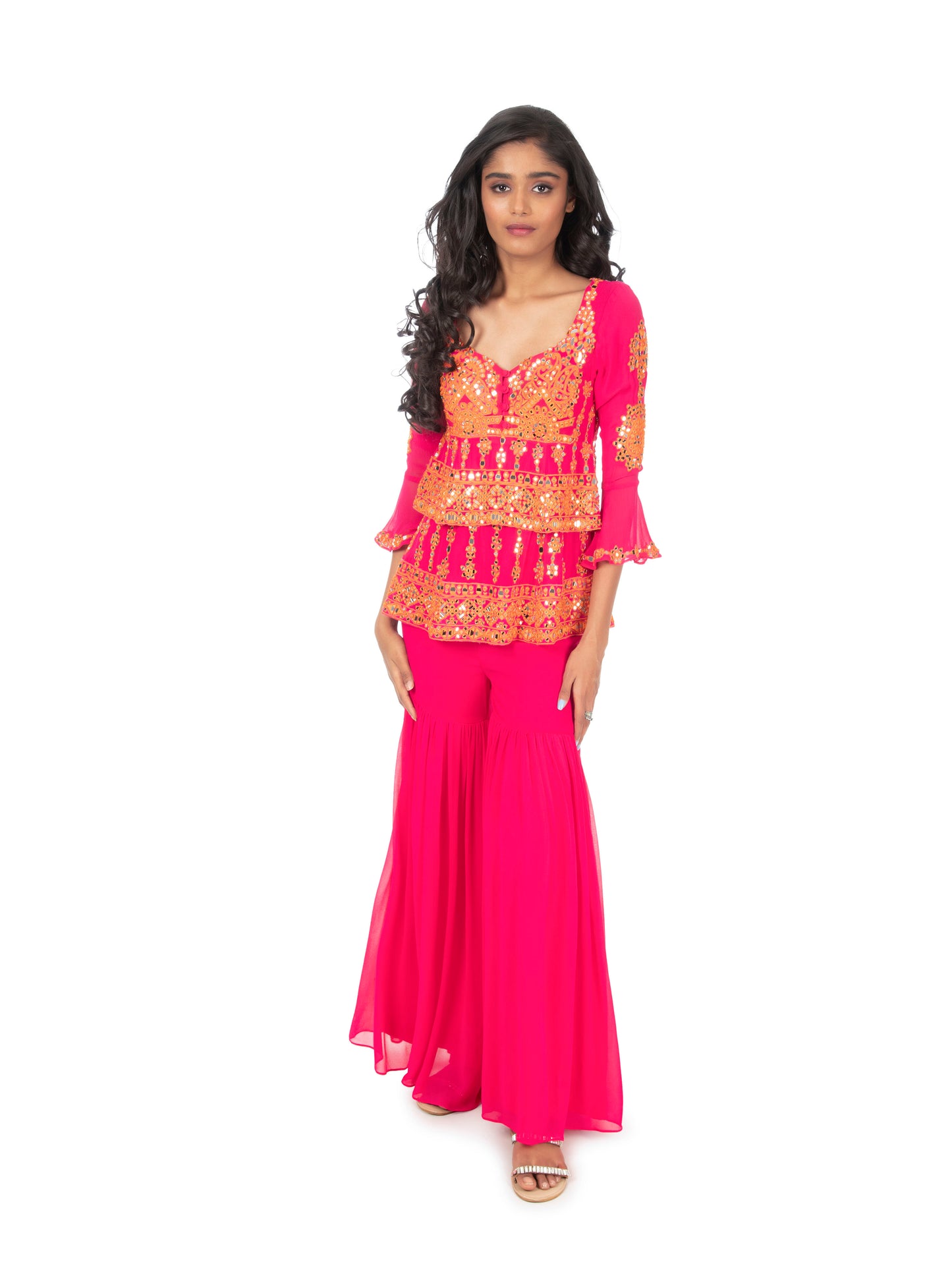 Pink & Orange Sharara Set