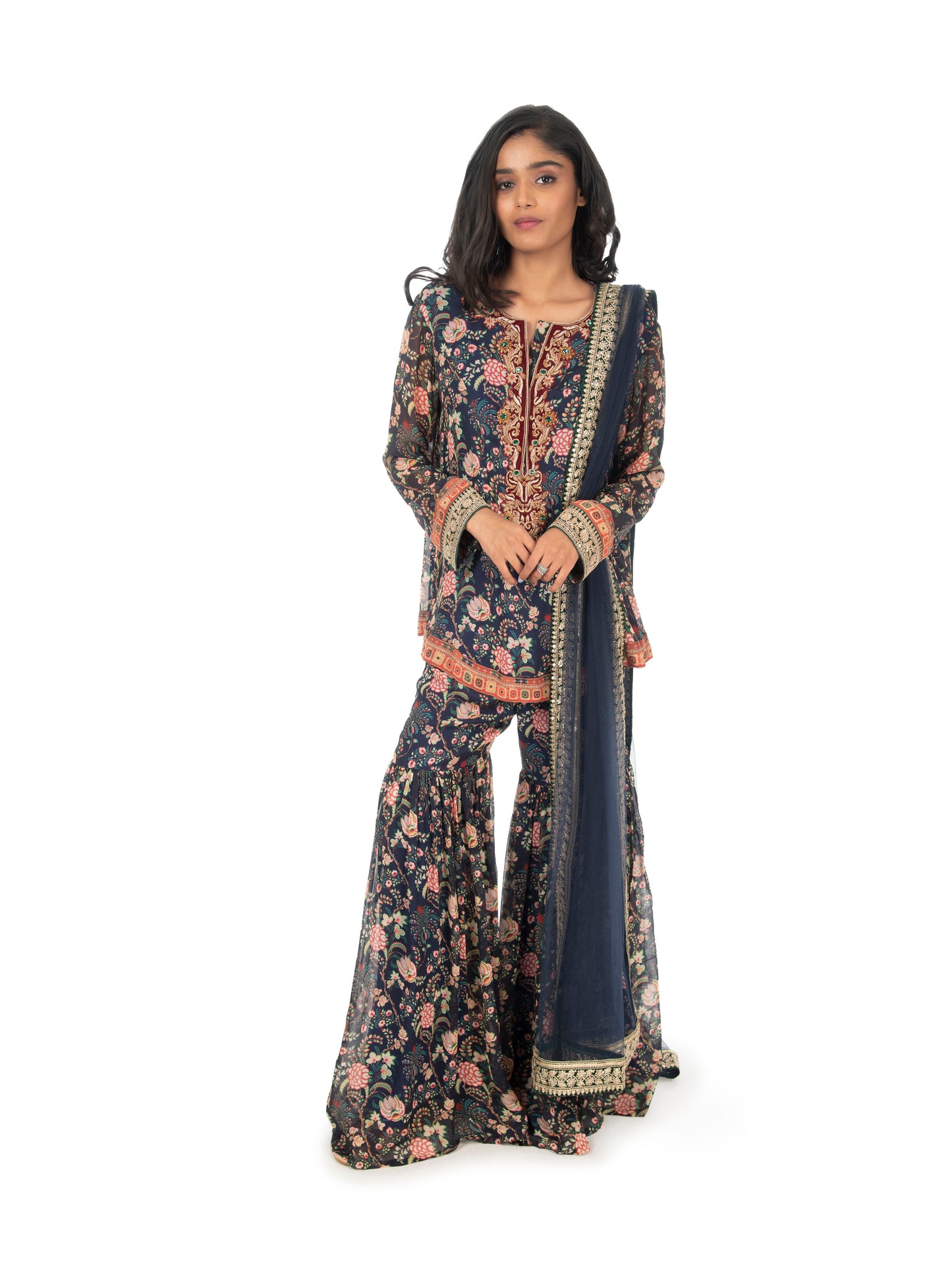 Navy Printed Sharara Set