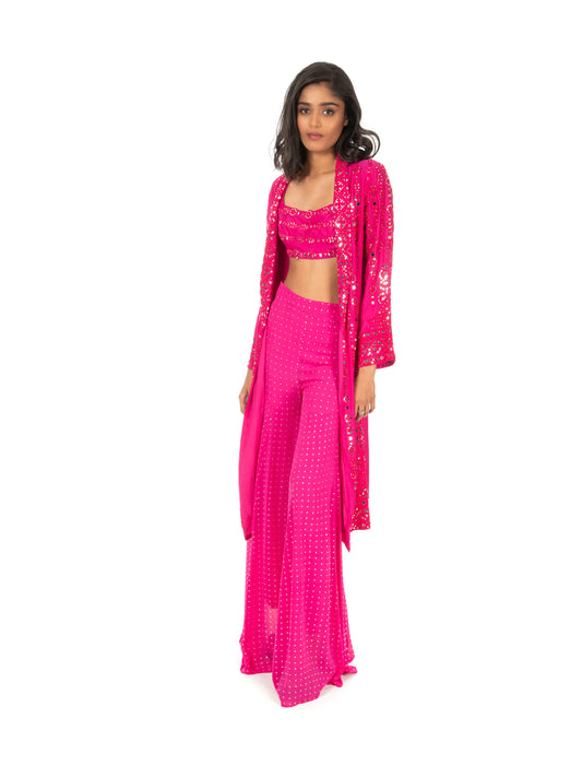 Hot Pink Mirrorwork Sharara Set