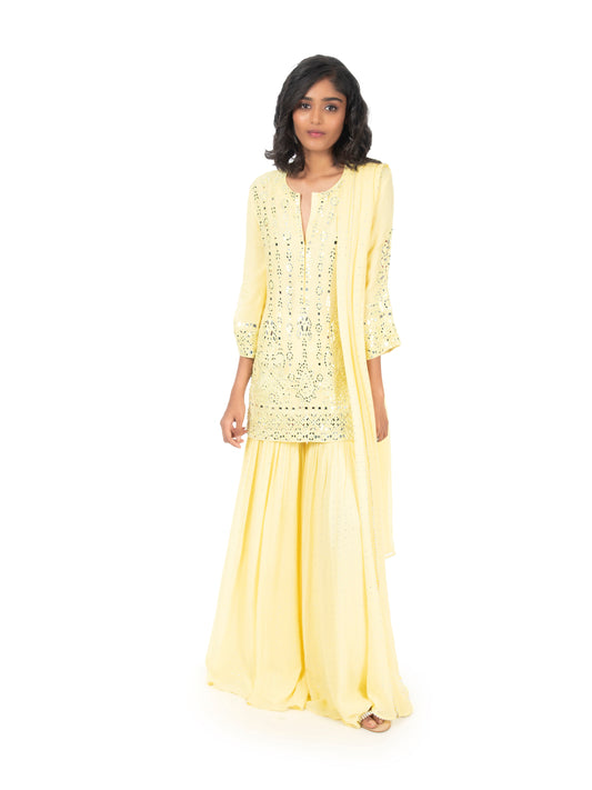 Yellow Mirrorwork Sharara Set