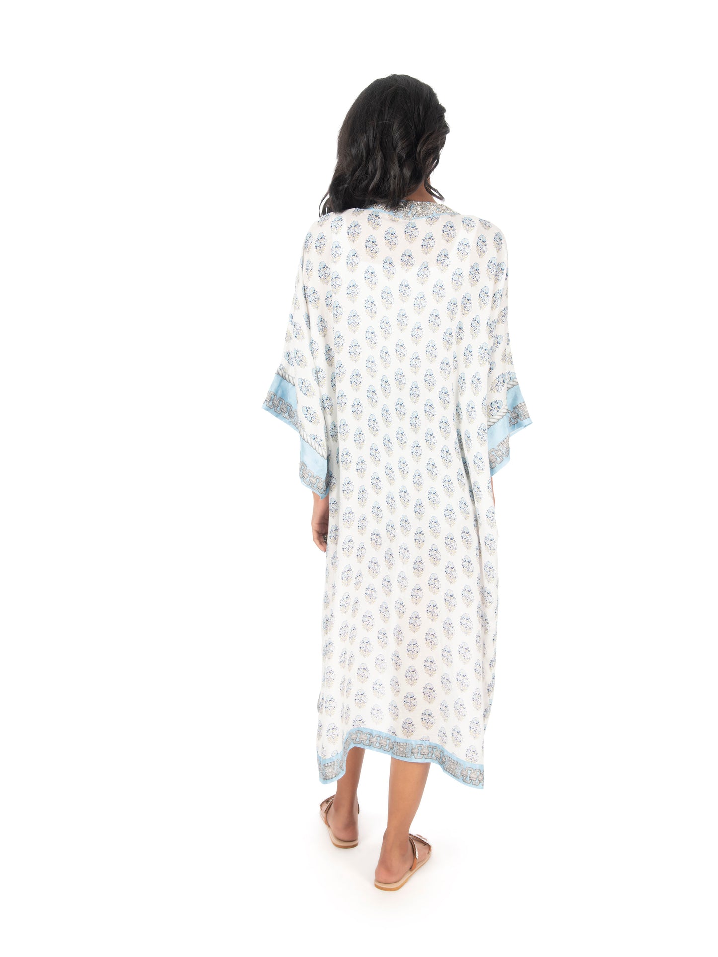 White & Blue Block Printed Robe