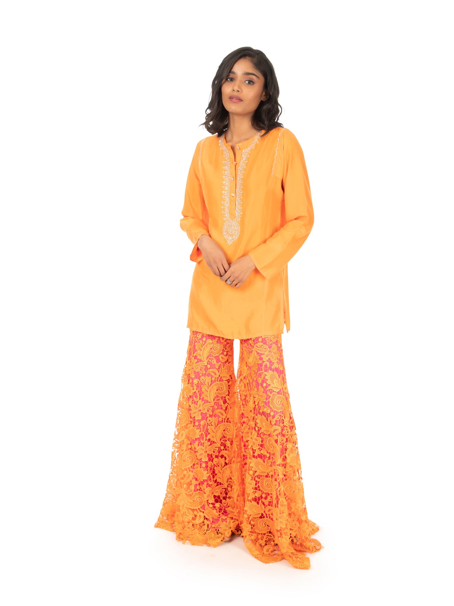 Orange Lace Sharara Set