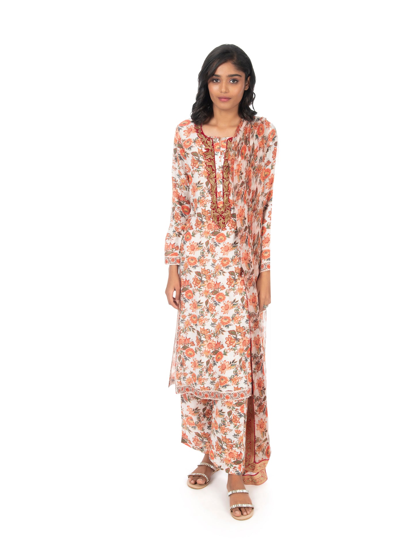 Ivory Printed Long Kurta Set